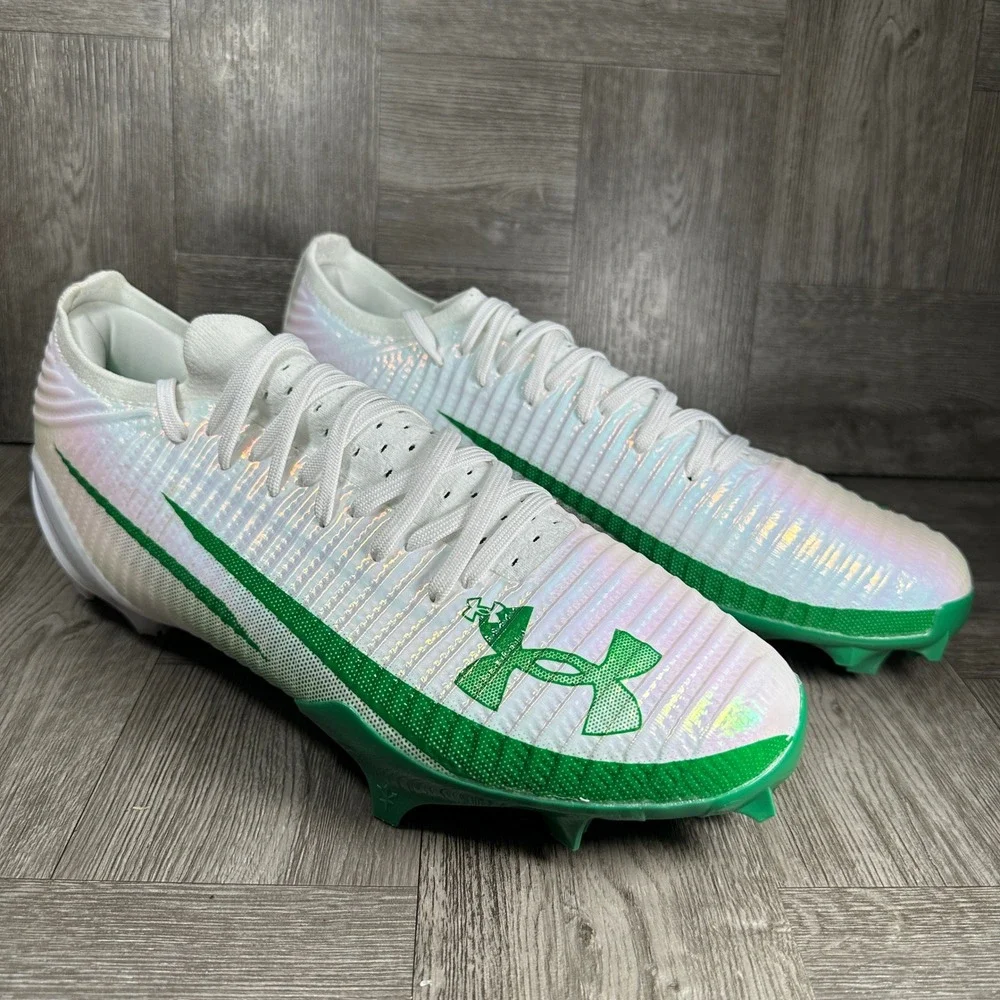 Under Armour Blur Pro Mens 11.5 White Green Football Cleats 3028220-107